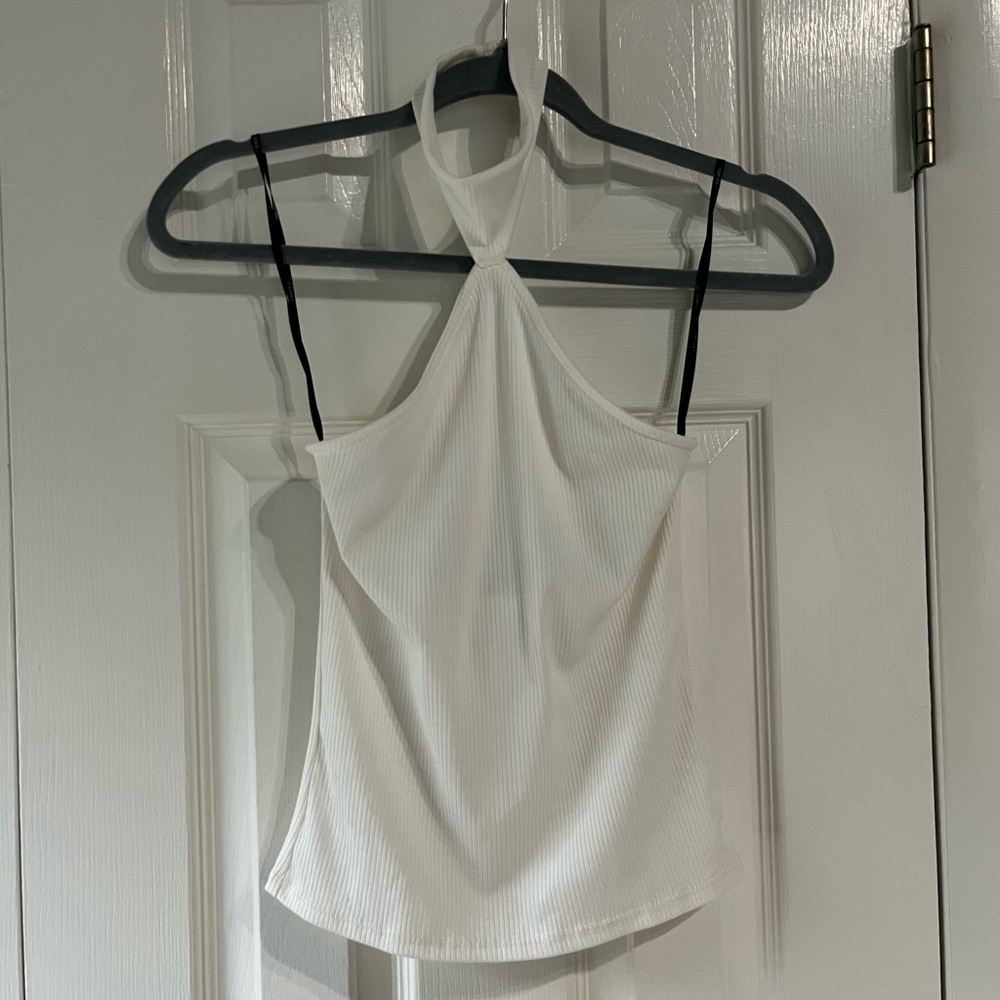 Forever 21 White Ribbed Halter Top